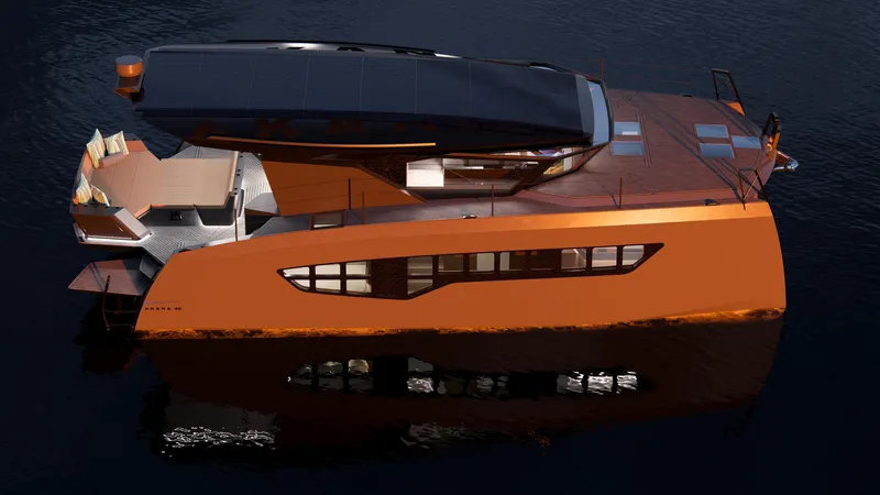 Akana 44 Yacht Photos Pics Luxurious Custom AKANA YACHT E-Model 2026 on water, sleek design, modern amenities.