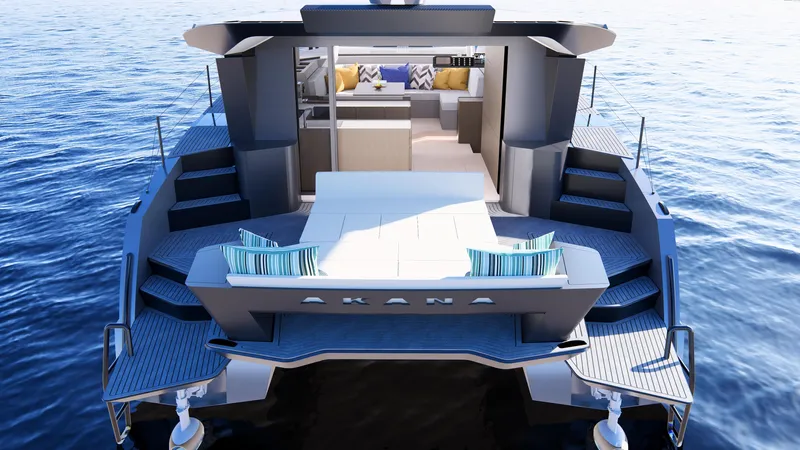 Akana 44 Yacht Photos Pics Luxury Akana Yacht E-Model 2026 on water, featuring modern design and spacious deck.