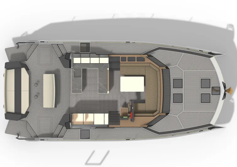 Akana 44 Yacht Photos Pics Top view of Custom AKANA YACHT E-Model 2026, showcasing modern interior layout.