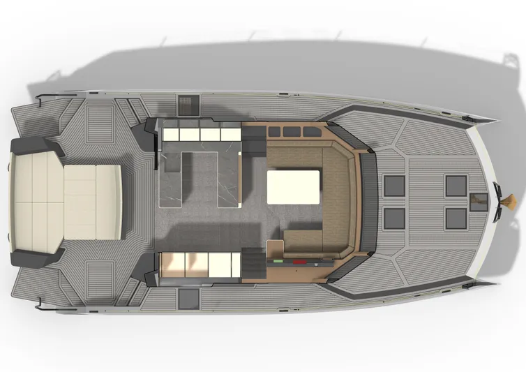 Akana 44 Yacht Photos Pics Top view of Custom AKANA YACHT E-Model 2026 interior layout, showcasing modern design.