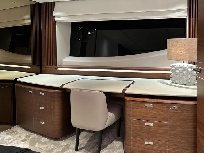 X80034 Yacht Photos Pics Luxurious interior of 2024 Princess X80 yacht with elegant desk and chair.