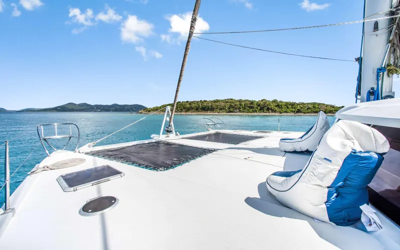 Endless Azul Yacht Photos Pics Fountaine Pajot Sanya 57 catamaran deck with ocean view, 2013 model.