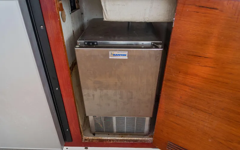 Endless Azul Yacht Photos Pics Stainless steel refrigerator on 2013 Fountaine Pajot Sanya 57 yacht interior.