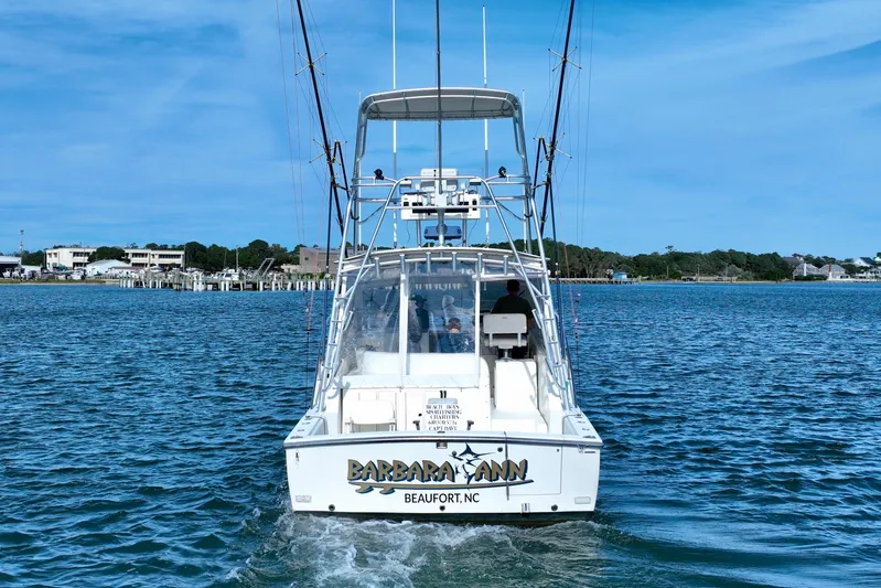 Barbara Ann Yacht Photos Pics 2001 Carolina Classic 35 Express boat on water, rear view, Beaufort, NC.