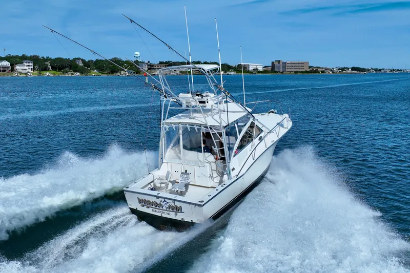 Barbara Ann Yacht Photos Pics 2001 Carolina Classic 35 Express boat cruising on a sunny day near the coastline.