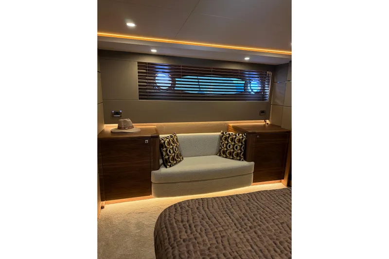  Yacht Photos Pics Luxurious interior of 2025 Van der Heijden Exclusive Deluxe 2000 Sportbridge yacht cabin.