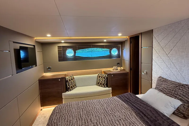  Yacht Photos Pics Luxurious interior of 2025 Van der Heijden Exclusive Deluxe 2000 Sportbridge yacht cabin.