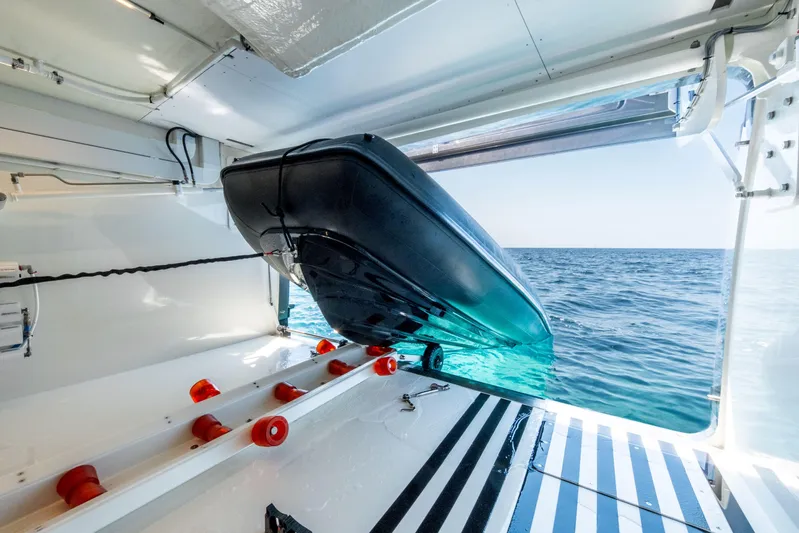 Loloma Yacht Photos Pics Zeelander 7 yacht garage with tender launch system, 2025 model, ocean view.