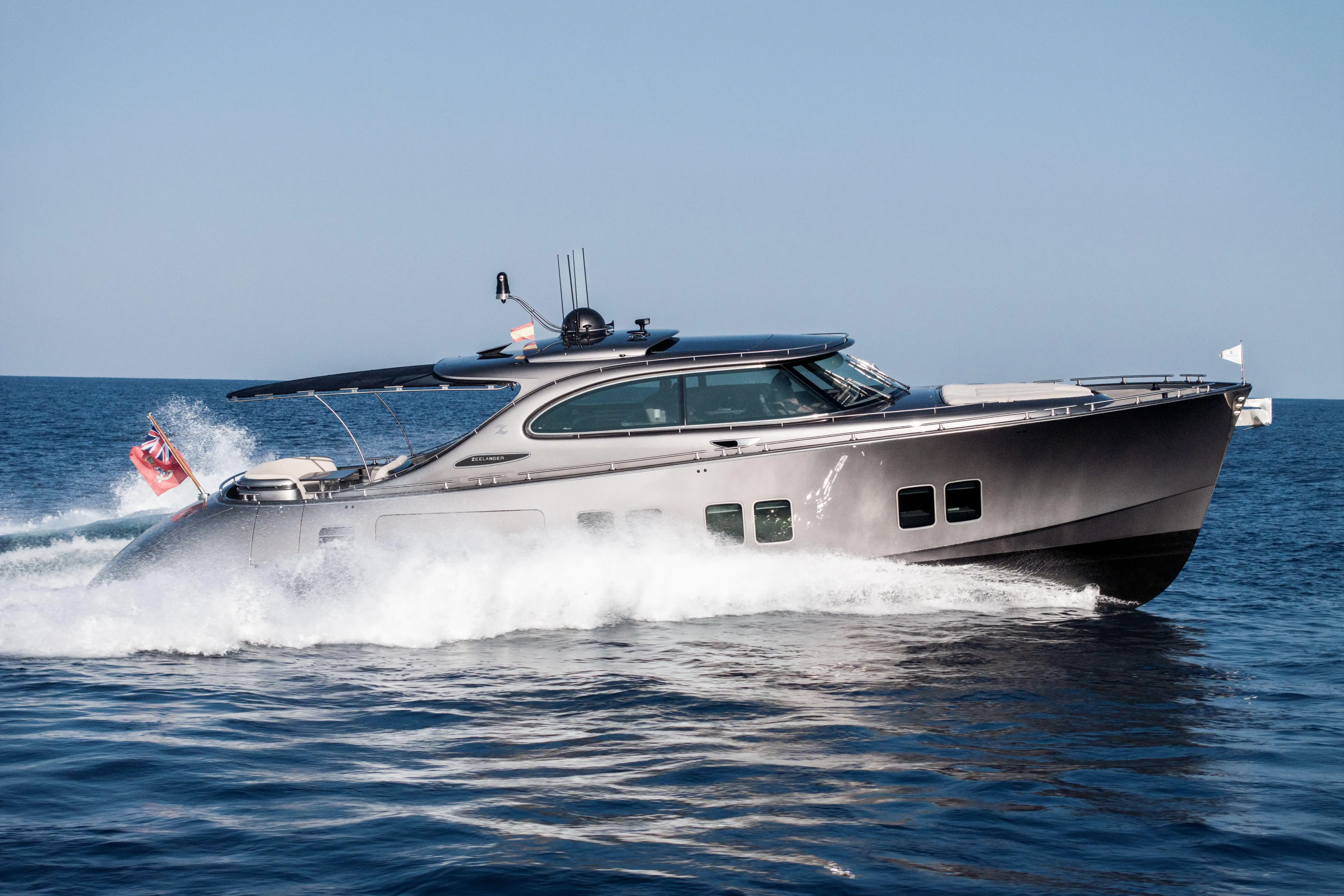 Loloma Yacht Photos Pics 2025 Zeelander 7 yacht cruising on open sea, sleek design, luxury vessel.