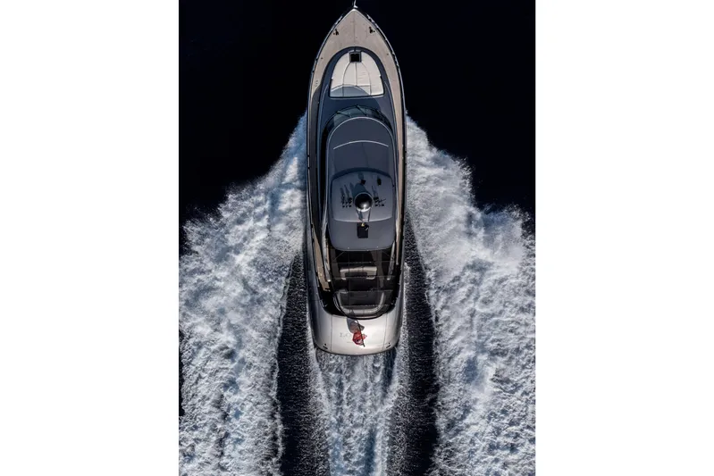 Loloma Yacht Photos Pics Aerial view of 2025 Zeelander 7 yacht cruising on open water.