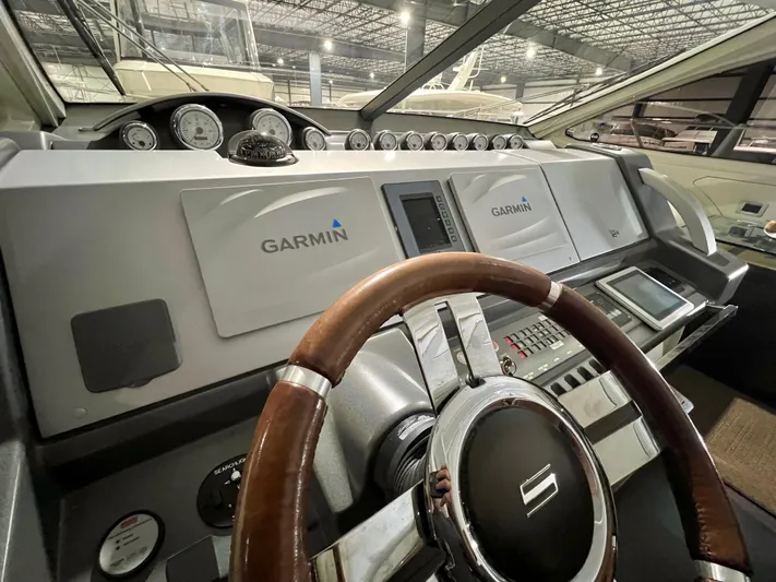  Yacht Photos Pics Cockpit of 2010 Azimut 62S yacht with Garmin navigation system.