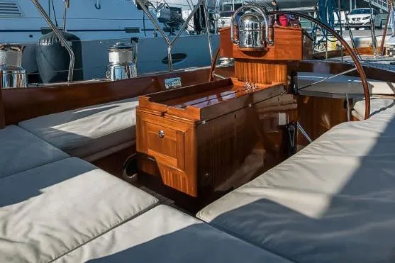 Spirit R74 Yacht Photos Pics Luxurious 2014 Spirit R74 yacht interior with polished wood and cushioned seating.