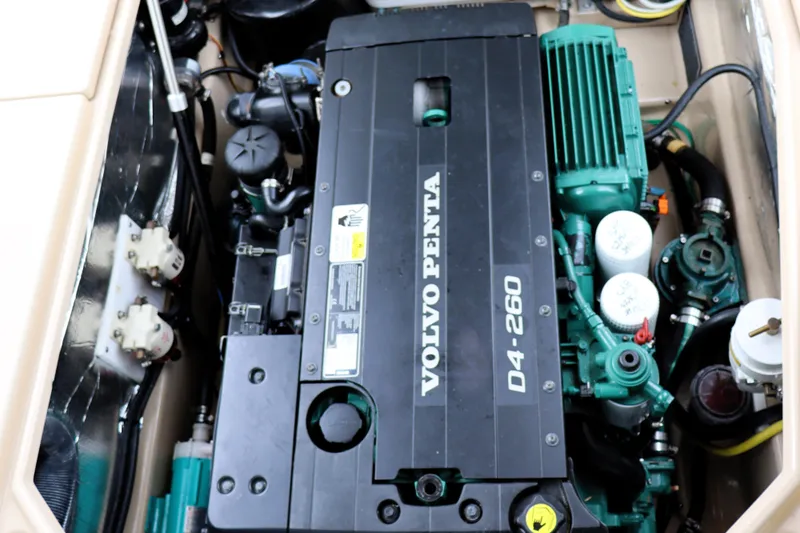 Knot Busy Yacht Photos Pics Engine compartment of 2017 Ranger Tugs R-29 CB with Volvo Penta D4-260 engine.