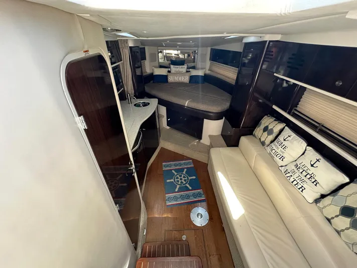 Harborviewbayview Yacht Photos Pics Interior of 2016 Sea Ray 330 Sundancer with cozy seating and nautical decor.