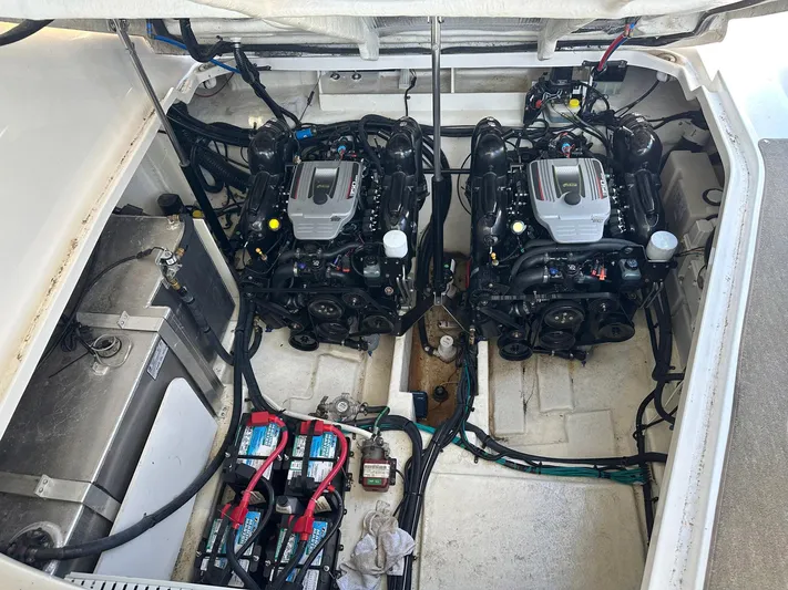 Harborviewbayview Yacht Photos Pics Engine compartment of a 2016 Sea Ray 330 Sundancer with dual engines and batteries.