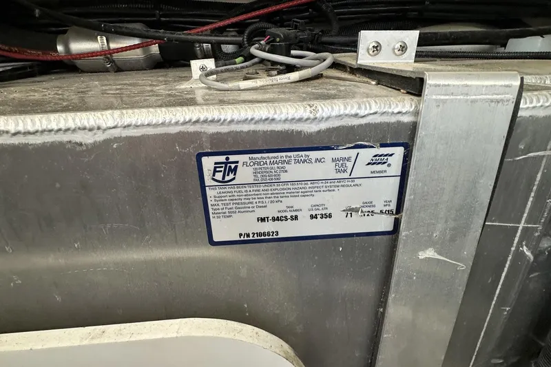 Harborviewbayview Yacht Photos Pics Label on marine fuel tank of 2016 Sea Ray 330 Sundancer boat.