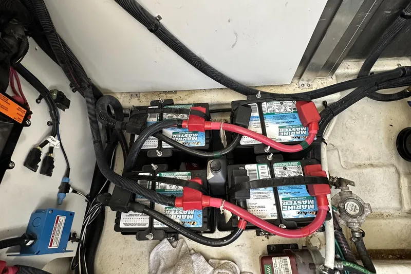 Harborviewbayview Yacht Photos Pics Engine compartment of 2016 Sea Ray 330 Sundancer with Marine Master batteries.