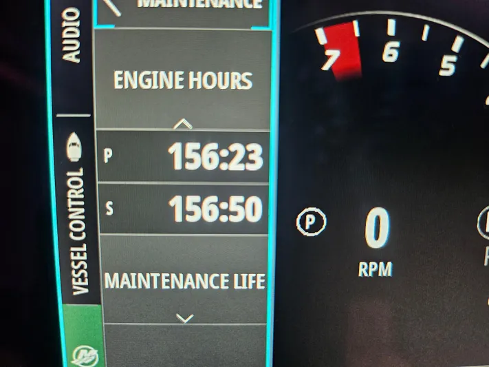  Yacht Photos Pics Digital display showing engine hours and RPM for Statement 350 Open, 2021 model.