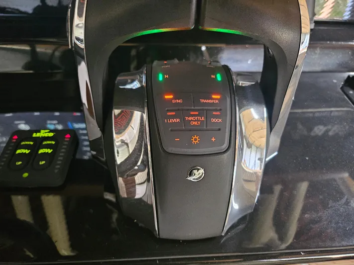  Yacht Photos Pics Boat throttle control panel on a 2021 Statement 350 Open.