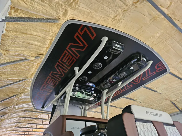  Yacht Photos Pics 2021 Statement 350 Open boat interior with advanced electronics and stylish design.