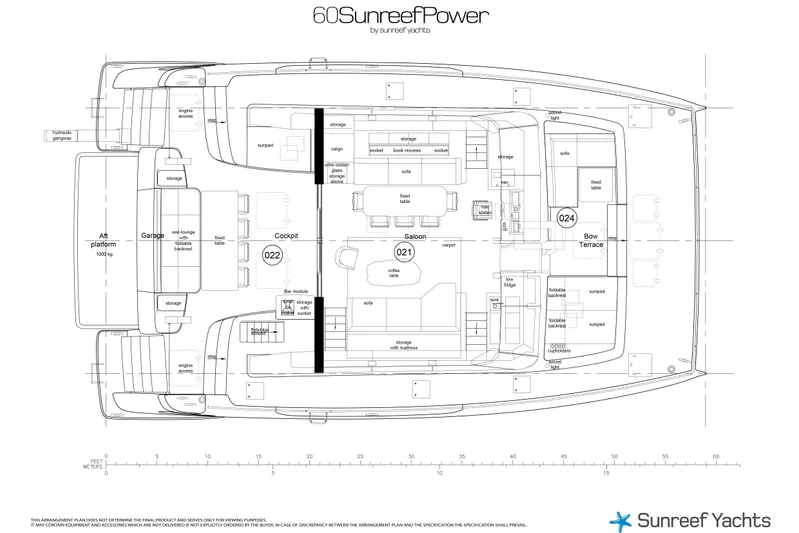  Yacht Photos Pics Floor plan of 2026 60 Sunreef Power yacht, showcasing layout and features.