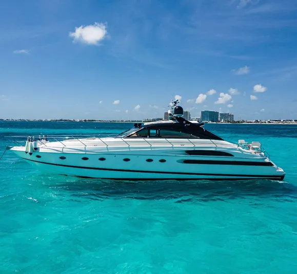 Incentive Yacht Photos Pics Luxury Princess 65 yacht from 2004 on turquoise ocean waters.