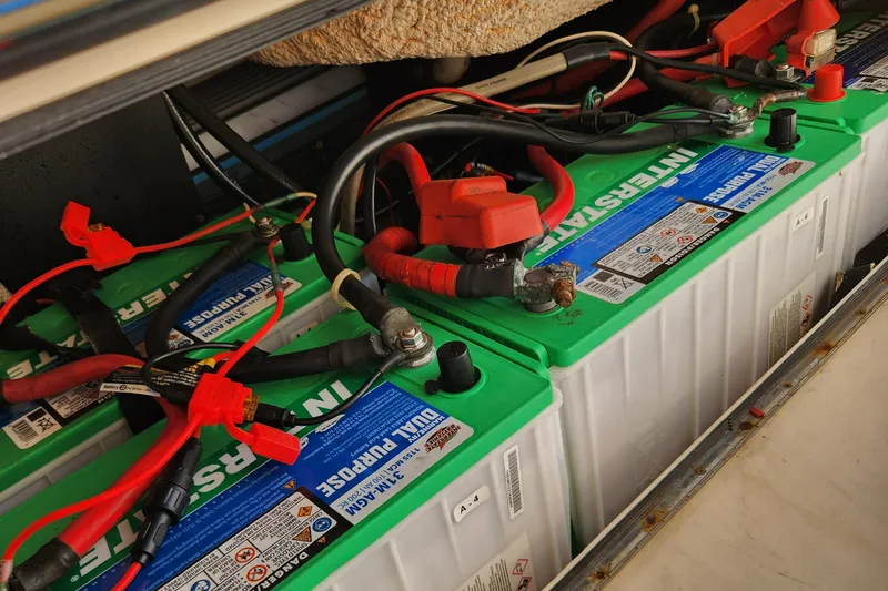  Yacht Photos Pics Batteries in a 2012 Grady-White Canyon 336 boat, featuring Interstate dual-purpose models.