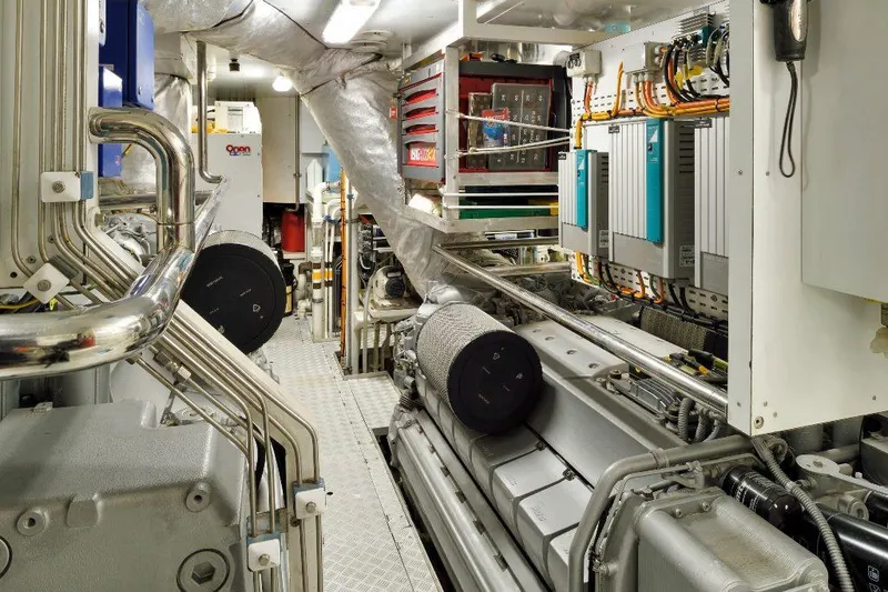  Yacht Photos Pics Engine room of 2008 ISA 120 Sport yacht, featuring advanced machinery and control systems.