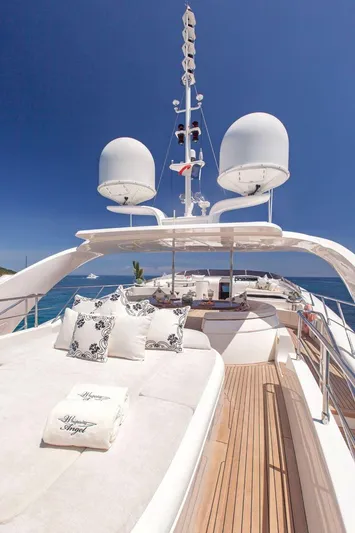  Yacht Photos Pics Luxurious 2008 ISA 120 Sport yacht deck with plush seating and ocean view.