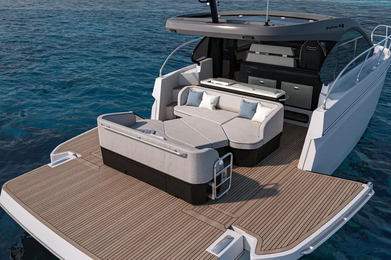 On Order Yacht Photos Pics 2026 Beneteau Gran Turismo 40 yacht with spacious deck and luxurious seating on water.