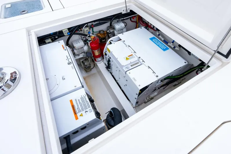  Yacht Photos Pics 2024 SeaVee 450z engine compartment showcasing advanced marine technology and equipment.