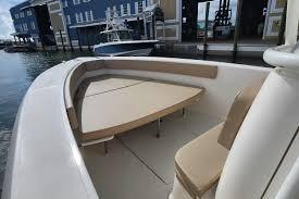2017 Stamas 308 Predator boat interior with seating, docked at marina.