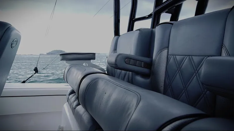  Yacht Photos Pics Luxurious seating on 2018 SeaHunter 45 Tournament boat with ocean view.