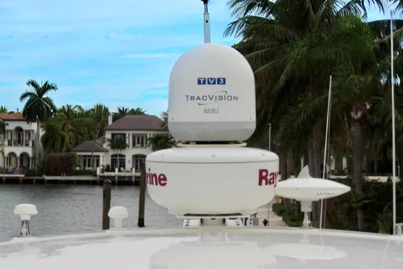  Yacht Photos Pics Radar and satellite equipment on a 2016 Sea Ray 350 Sundancer yacht.