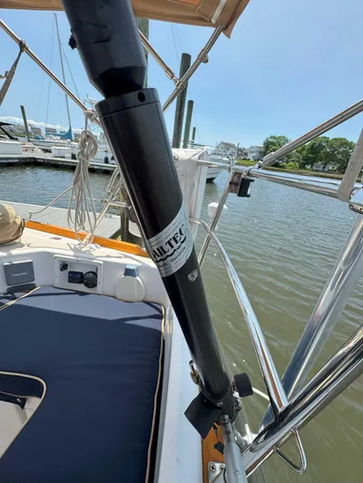 Side Aye Yacht Photos Pics Sailboat deck view with Tartan 3400 equipment, 2009 model, docked at marina.