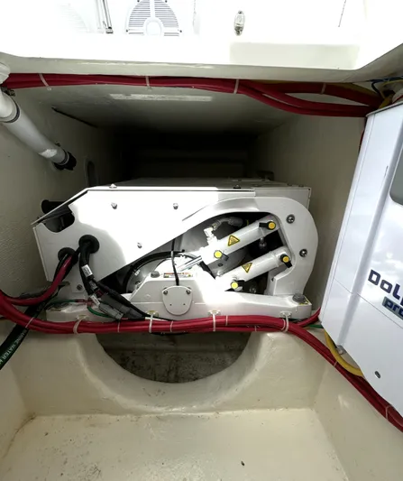  Yacht Photos Pics 2022 Albemarle 30 Express engine compartment with hydraulic components and wiring.