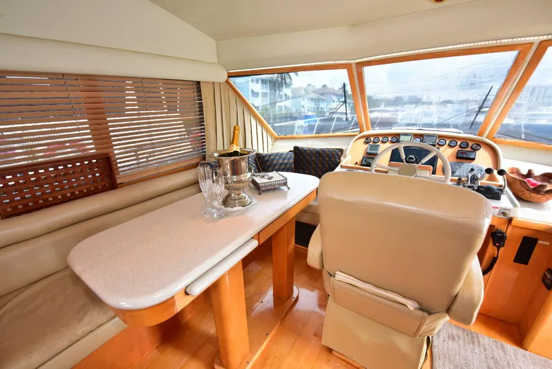 Next Chapter Yacht Photos Pics Luxurious interior of 2004 Navigator Rival yacht with elegant seating and helm.