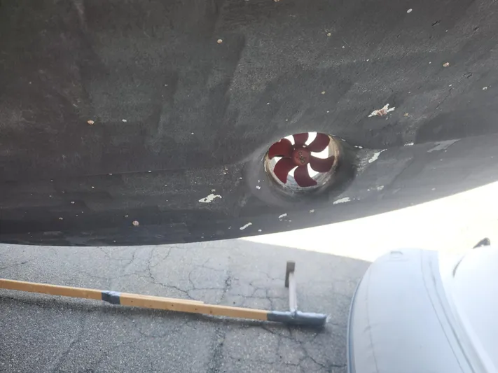  Yacht Photos Pics Bottom view of a 2013 Sea Ray 370 Sundancer with visible bow thruster.