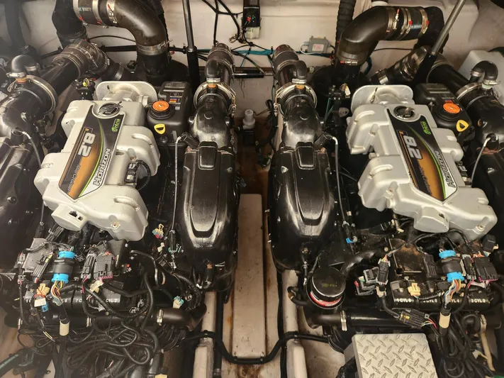  Yacht Photos Pics Engine room of a 2013 Sea Ray 370 Sundancer with twin engines.