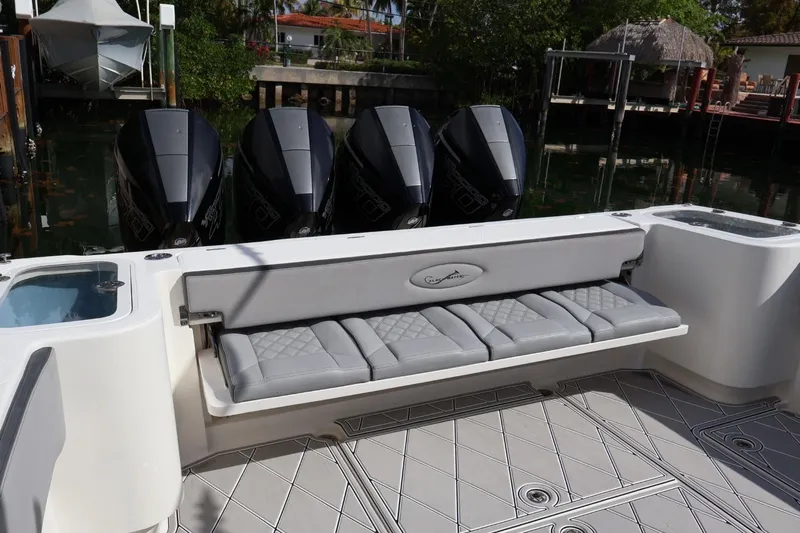  Yacht Photos Pics 2020 Blackwater 41 Performance Fish boat with quad engines and cushioned seating.