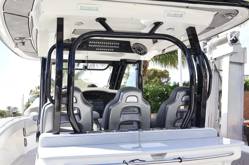  Yacht Photos Pics 2020 Blackwater 41 Performance Fish boat interior with modern seating and control panel.