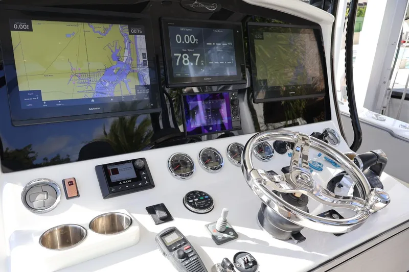  Yacht Photos Pics 2020 Blackwater 41 Performance Fish dashboard with navigation screens and controls.