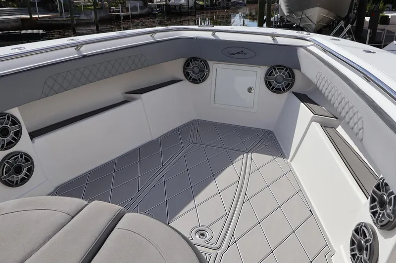  Yacht Photos Pics Interior of 2020 Blackwater 41 Performance Fish boat with stylish seating and speakers.