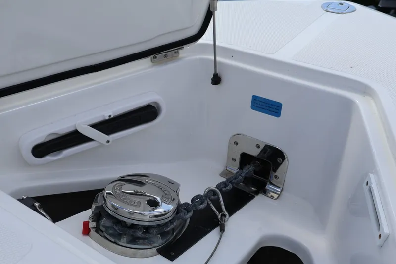  Yacht Photos Pics Anchor compartment of 2020 Blackwater 41 Performance Fish boat with chain and winch.