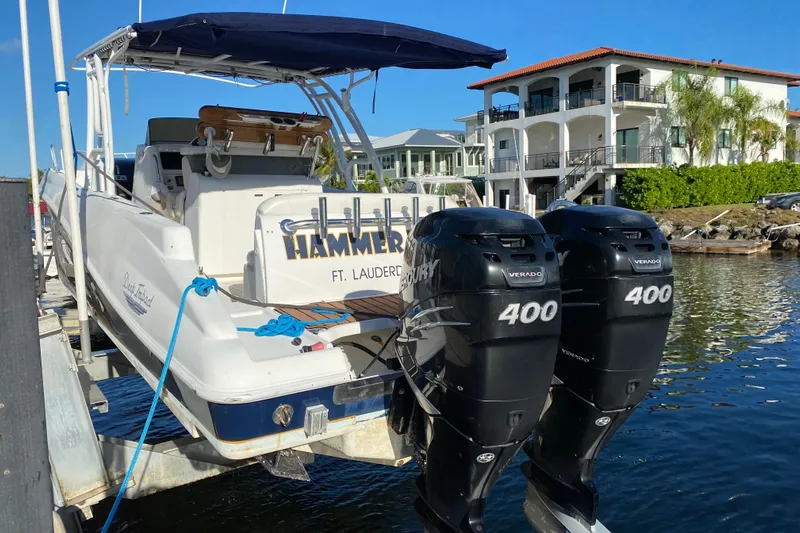  Yacht Photos Pics 2004 Deep Impact 36 DI boat with twin 400 Verado engines docked in Ft. Lauderdale.
