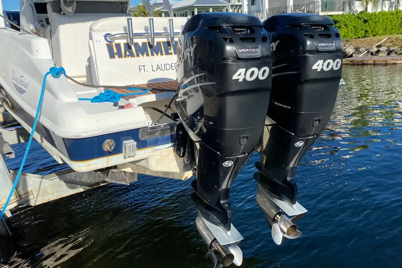  Yacht Photos Pics 2004 Deep Impact 36 DI boat with twin Mercury Verado 400 engines, docked in Ft. Lauderdale.