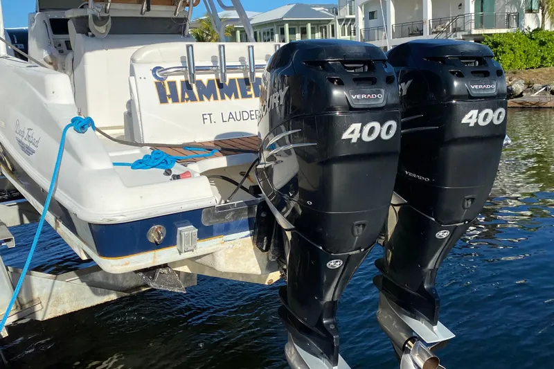  Yacht Photos Pics 2004 Deep Impact 36 DI boat with twin Mercury Verado 400 engines, docked in Ft. Lauderdale.