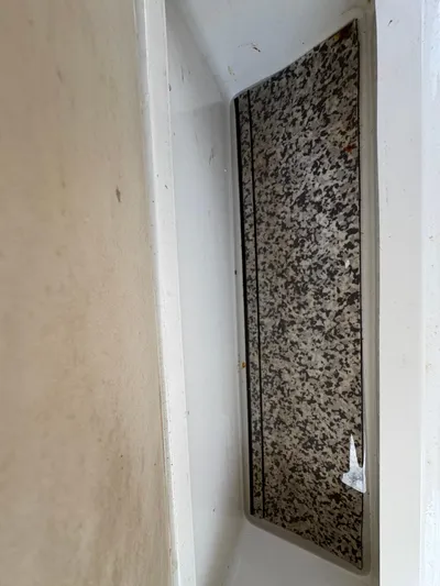  Yacht Photos Pics Compartment interior of 2019 World Cat 3200 boat with speckled surface.