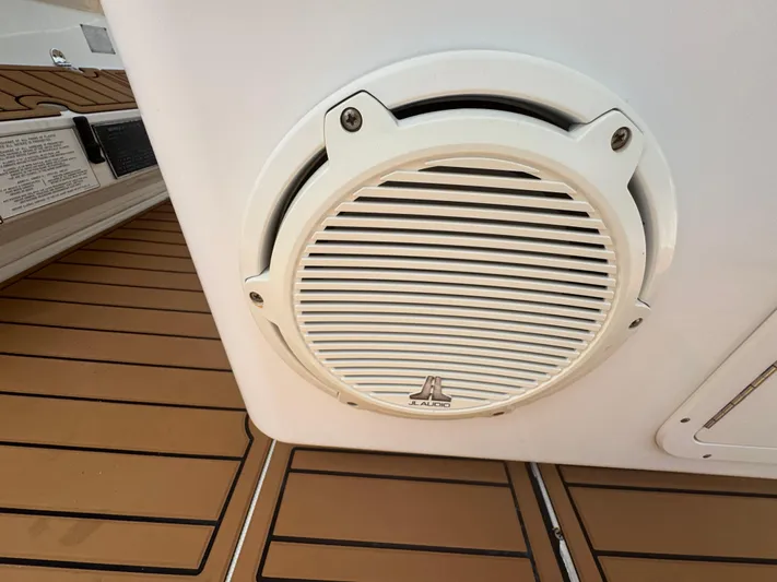 Yacht Photos Pics Boat speaker on teak deck of 2019 World Cat 3200.