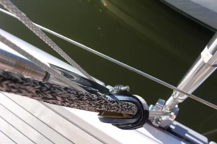 Sea Dawgs Yacht Photos Pics Close-up of rigging on a 2021 Beneteau Oceanis Yacht 54 sailboat.